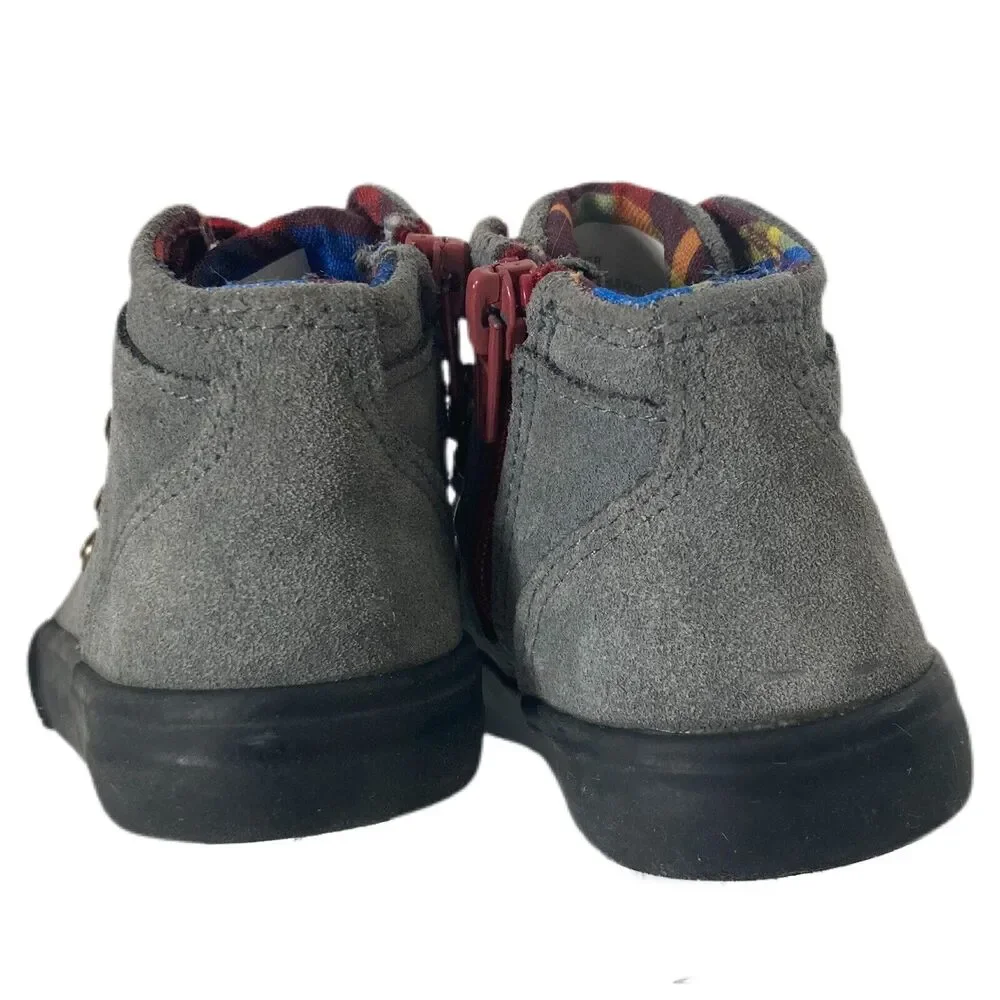 Toddler Suede Ankle Boots Gray Lace Up Zipper Size 5 Slip Resistant